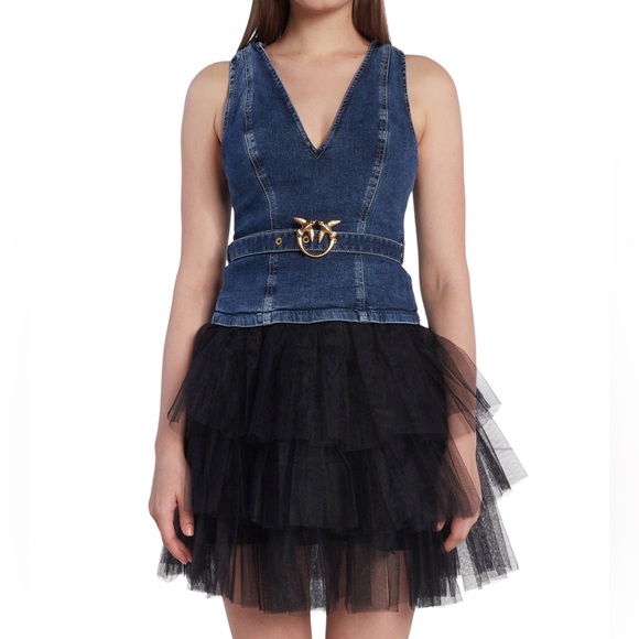Pinko Dresses & Skirts - Pinko Denim Tulle Top & Skirt Set Blue/Black Size 6